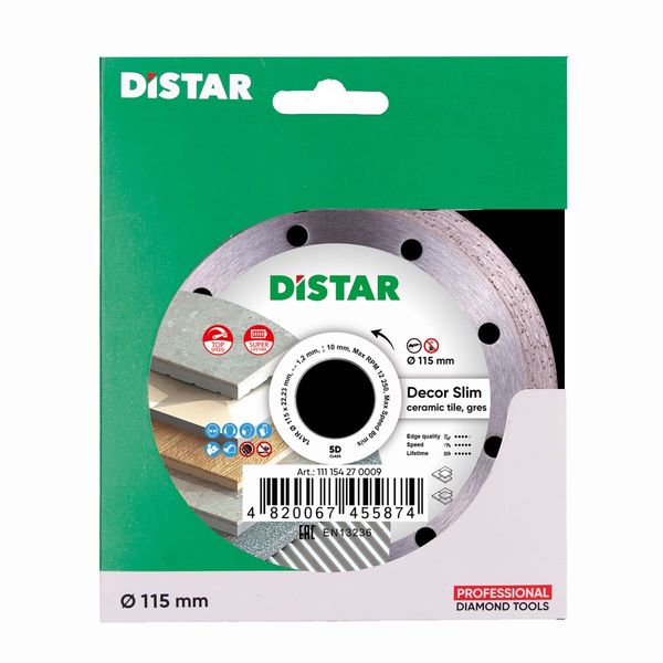 Круг алмазний вiдрiзний Distar 1A1R 115x1,2/1,0x8x22,23 Decor Slim 11115427009 фото