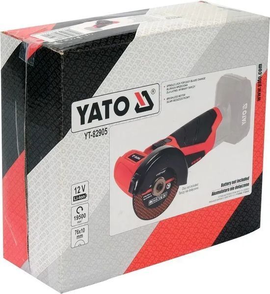 Шлифмашина без щеточная аккумуляторная YATO: Li-Ion 12 В (без аккумулятора), диск &Oslash;= 76/ 10 мм  YT-82905 фото